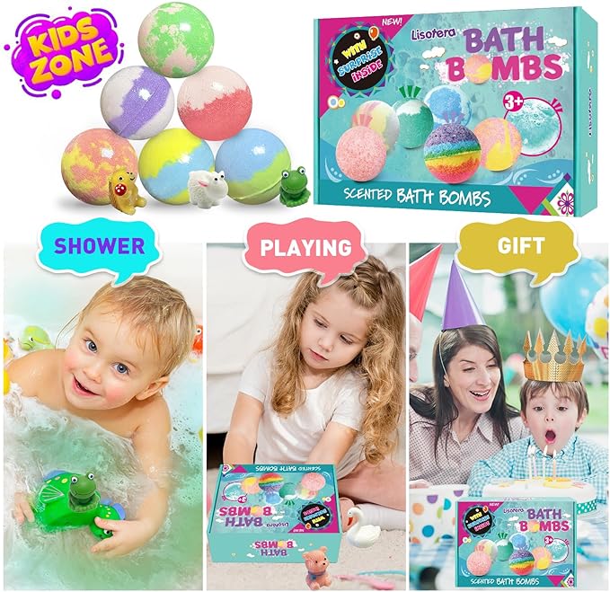 Bath Bombs for Kids with Surprise Inside, Organic Colorful Bubble Bath Fizzy - Image 2