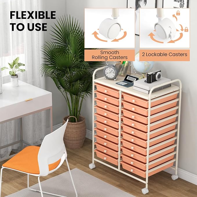 Giantex 20 Drawers Rolling Cart, Mobile Storage Drawer Cart, Classroom Organizer - Image 6