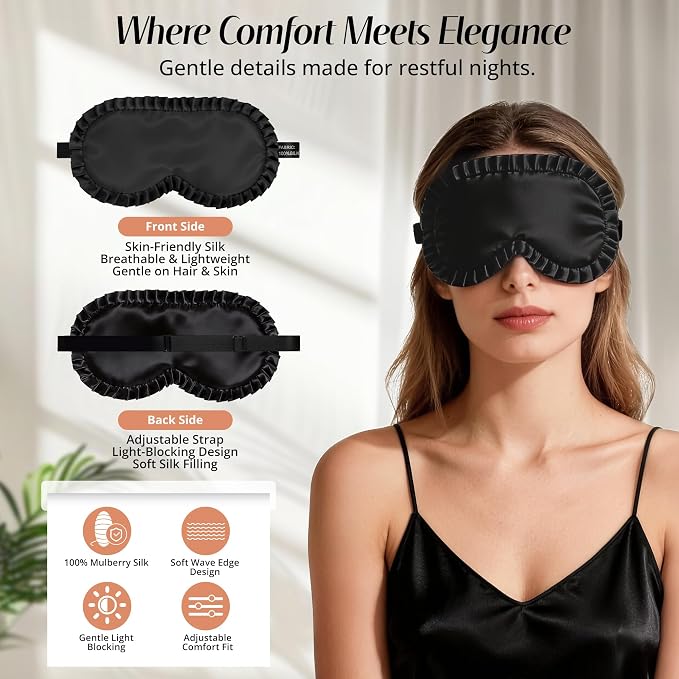 Silk Sleep Mask for Women: 100% Mulberry Silk Eye Mask, Soft Wavy Edge Eye - Image 3