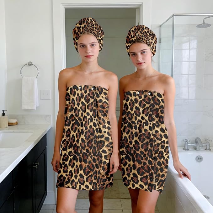 Absorbent Leopard Print Bath Towel Wrap Set - Image 7