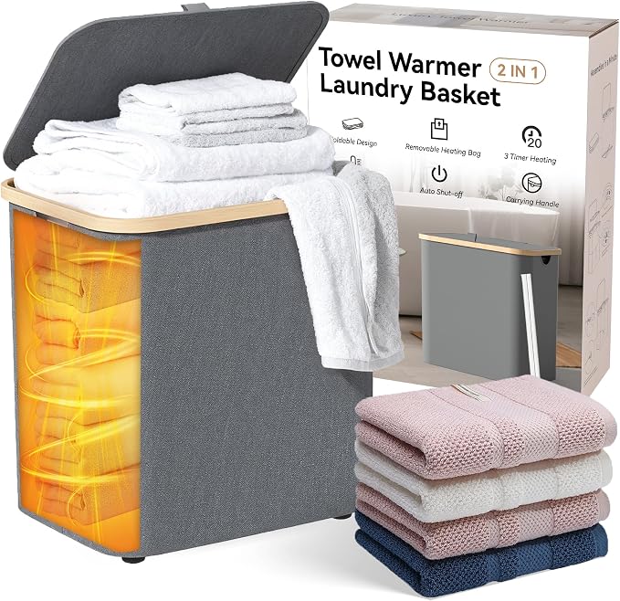 2-in-1 35L Towel Warmer & 46L Laundry Basket, Foldable Towel Warmers by Unknown