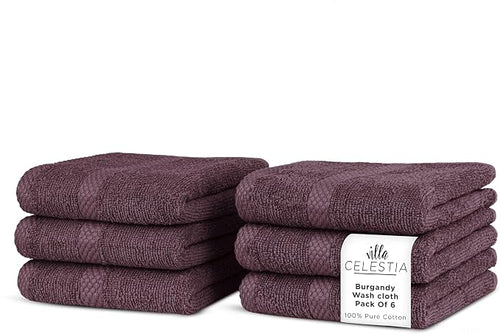100% Cotton Wash Cloth for face & Body Set of 6, Sustainable, Highly Absorbent by VillaCelestia