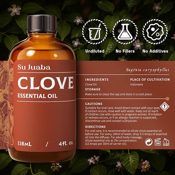 SU JUABA Clove Essential Oil 4 Oz, 100% Pure & Natural Aromatherapy Oil - Image 6