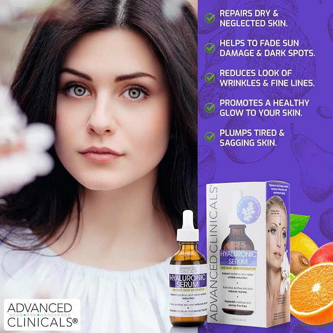 Advanced Clinicals Hyaluronic Acid Moisturizer Face Serum + Collagen Peptide - Image 4