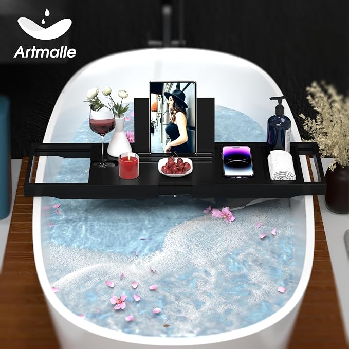 Artmalle Foldable Bathtub Tray Table, Bamboo Bathtub Caddy Tray - Image 7