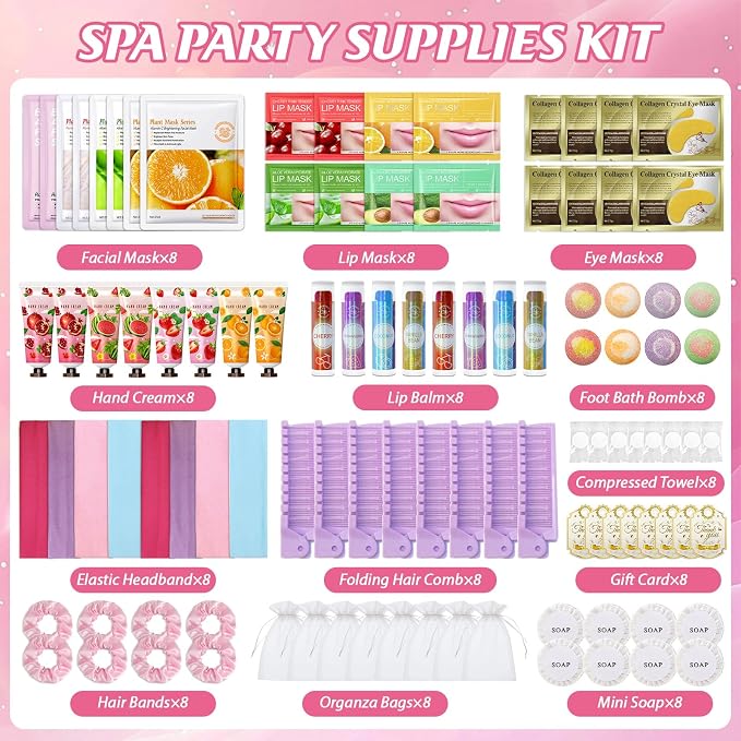 104PCS Sleepover Spa Party Supplies, Include Face Masks, Lip Balm, Hand Cream - Image 3