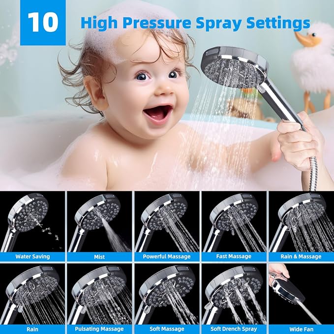 Hibbent All Metal 12'' Dual Filtered Rainfall Shower Head Combo, High Pressure - Image 2