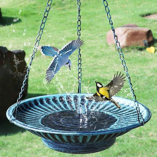 12.3" Hanging Bird Bath with Solar Fountain Bird Bath Bubbler，Birdbath Fountain by AIHAOKAN
