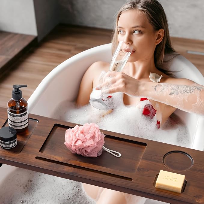 Premium Teak Bathtub Tray for Freestanding Baths - Image 6