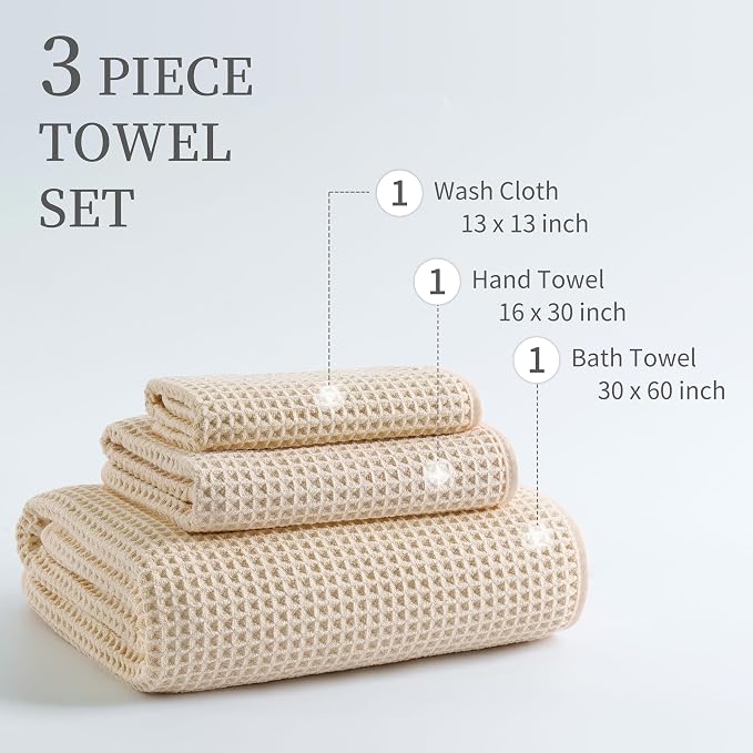 MICROFI New Microfiber Waffle Bath Towels, 3 Pieces, Fast Drying, Lint Free - Image 3