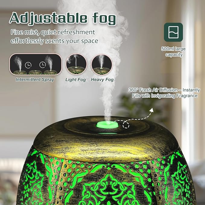 500ml Metal Essential Oil Diffuser, Antique Gold Aromatherapy Diffuser - Image 5