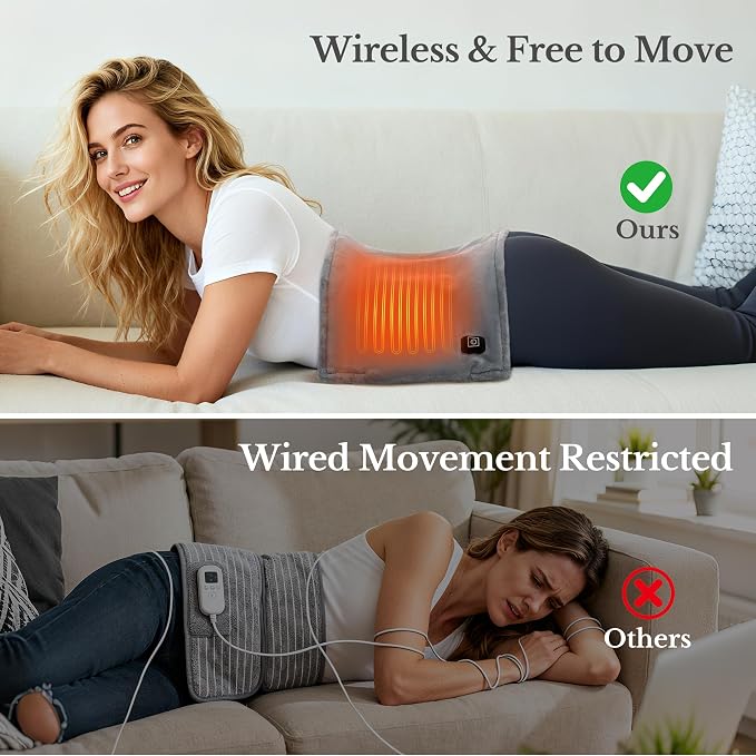 Cordless Heating Pad for Back Pain Relief & Cramps, Battery Operated, 3 Heat - Image 3