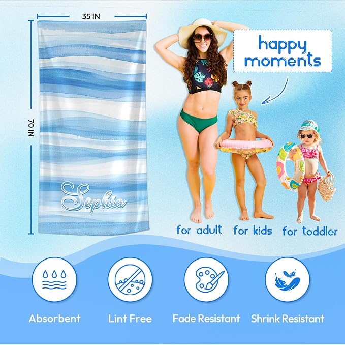 JML Custom Beach Towel with Name, Personalized Microfiber Beach Towel with Name - Image 3