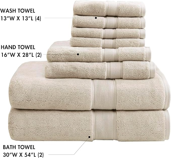 Madison Park 800GSM Bathroom Towel Set of 8 100% Cotton Bath Towel Set - Image 4