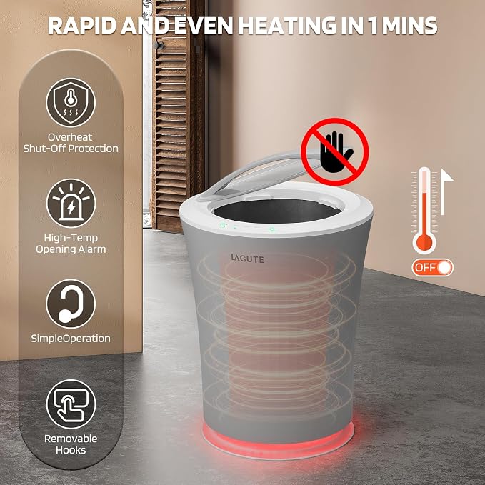 Lagute 20L Towel Warmer for Bathroom, 3-Level Timer, Warning Alarm & RGB Light - Image 4