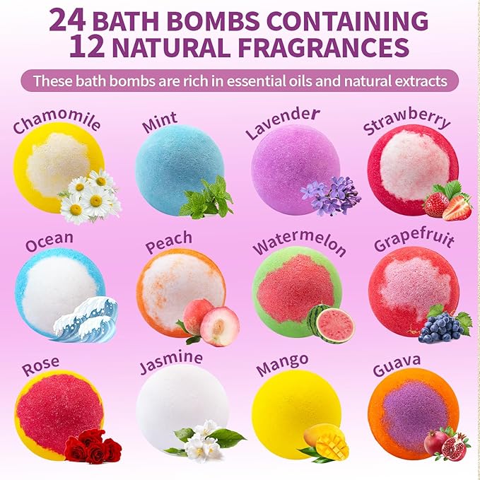 Bath Bombs for Women & Men, Basket Set for Mothers Day Gifts for Mom, Spa - Image 4