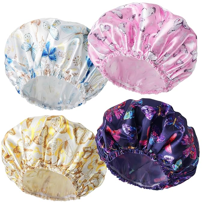 Shower Cap for Women, Double Layers Shower Caps Reusable Waterproof, Bathing by CHFONGDIRECT
