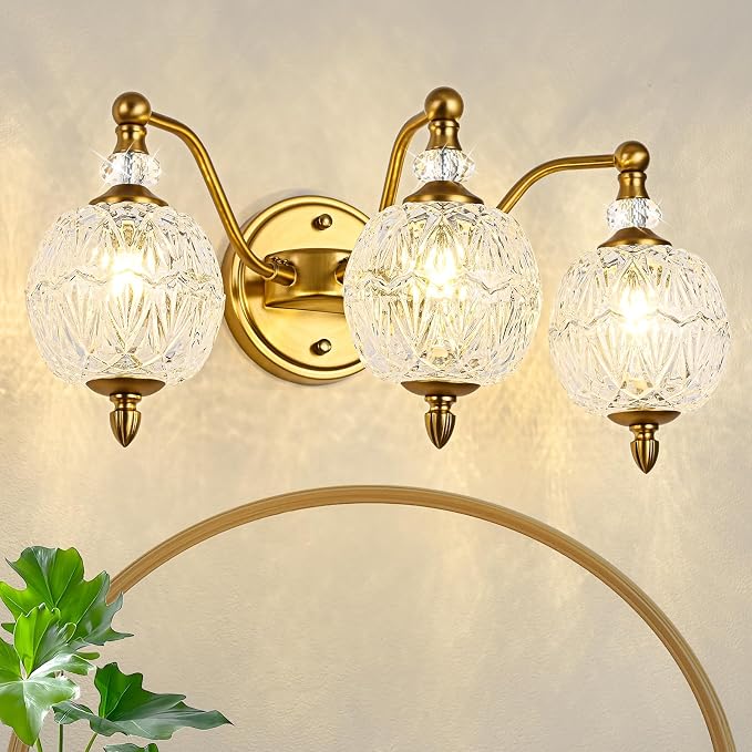 Vintage Bathroom Vanity Light, 3-Light Mid Century Matte Brass Finish Wall - Image 2