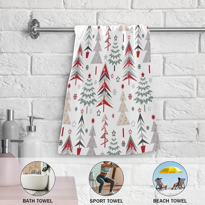 Red Green Grey Christmas Xmas Tree Hand Towels - Image 5