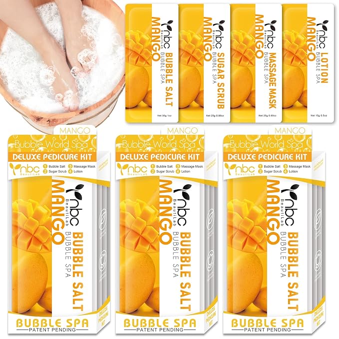 Pedicure Kit Foot Soak Set: Bubble Salt, Sugar Scrub, Massage Mask, Massage by nbcBeautiLab
