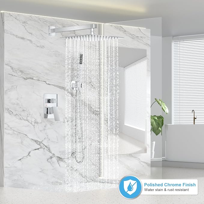 FPXRNG Shower Faucet Set Bathroom Square Rain Shower Head and Handle Set - Image 2