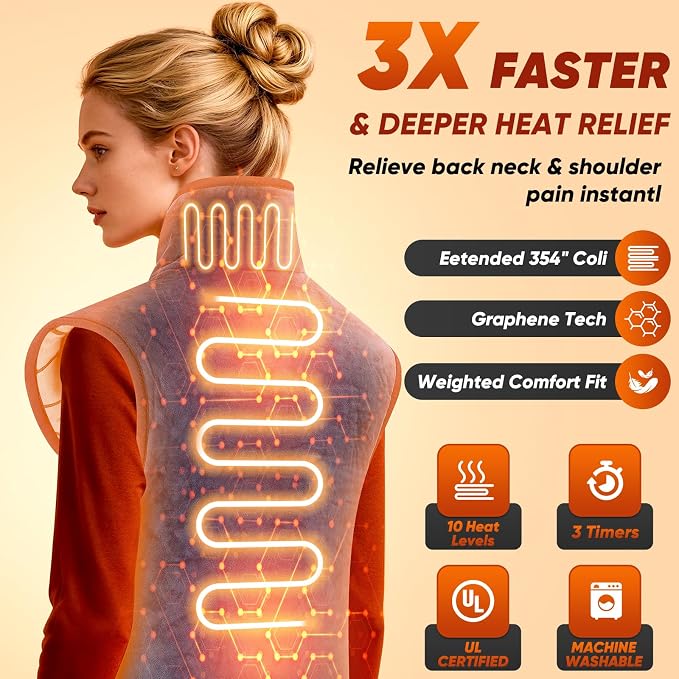 Heating Pad for Back Neck & Shoulders, 2.7lb Weighted Electric Graphene-Infused - Image 2