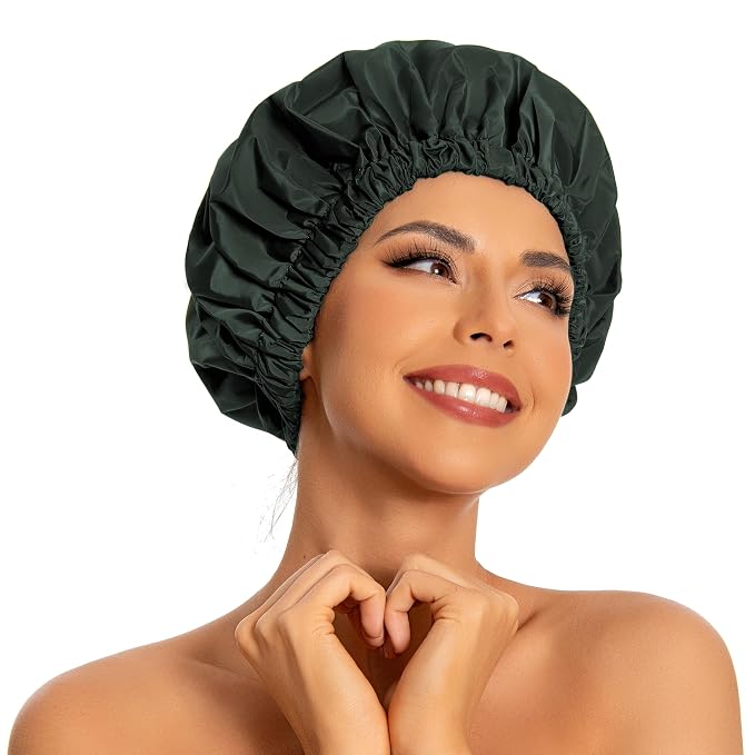 Reusable Shower Cap for Women, Large Waterproof Shower Bonnet by Edoneery