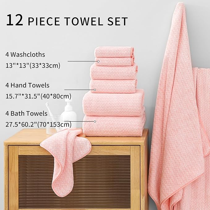 Ultra Soft Bath Towel Set, 12 Piece Family Bathroom Towel Set - Image 5