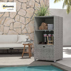 Outsunny Valet Pool Towel Rack, Waterproof PE Plastic Rattan Wicker Storage - Image 2