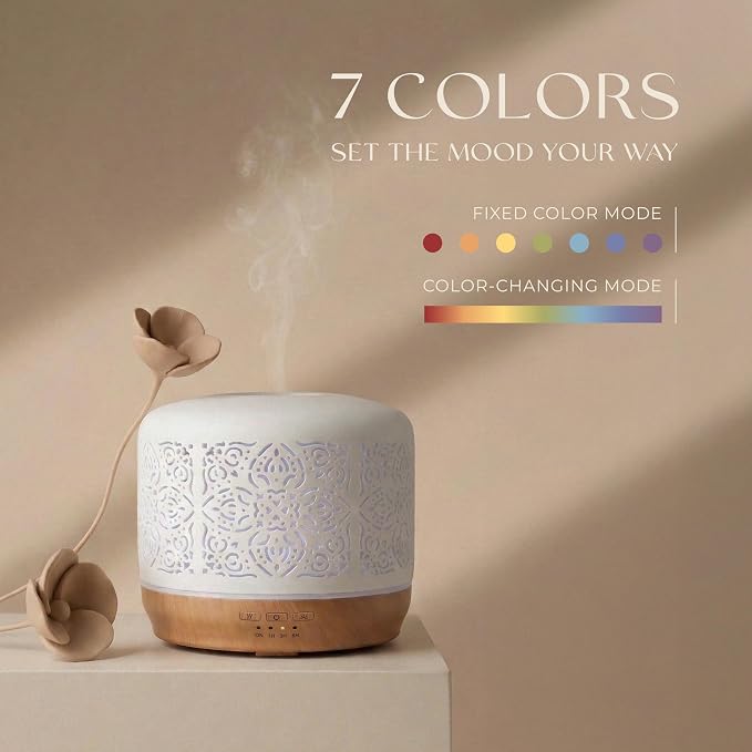 Earnest Living Essential Oil Diffuser White Ceramic Diffuser 500 ml Timers - Image 5