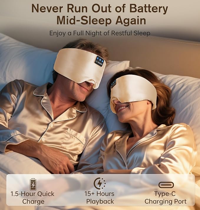 LC-dolida Luxurious Silk Soft Sleep Mask, Sleep Headphones - Image 7