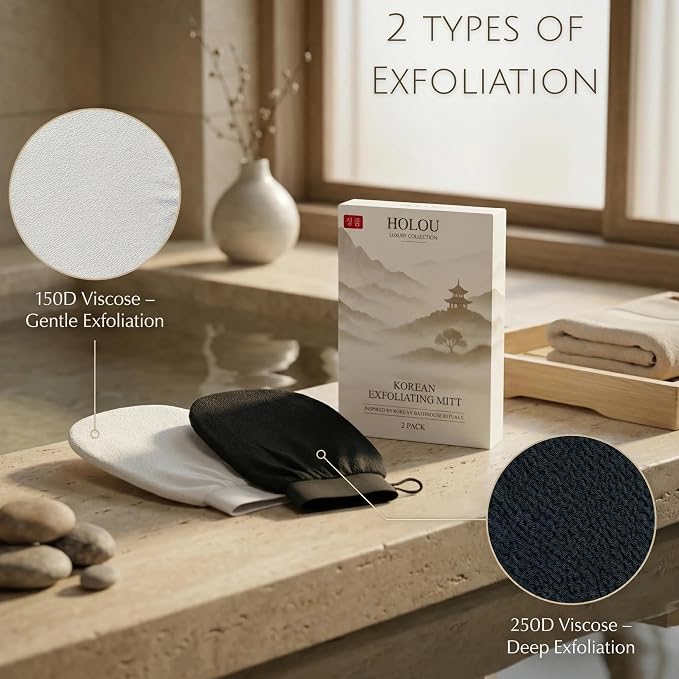 Korean Exfoliating Mitt & Exfoliating Glove 2 Pack – Dual Density Body Scrub - Image 3