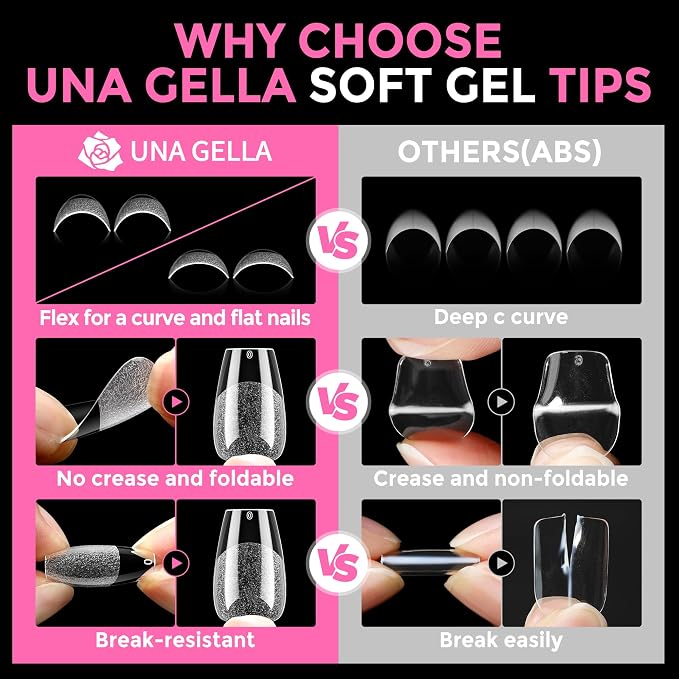 UNA GELLA Short Coffin Nail Tips: 216pcs Short Coffin Press on Nails Pre-shape - Image 6