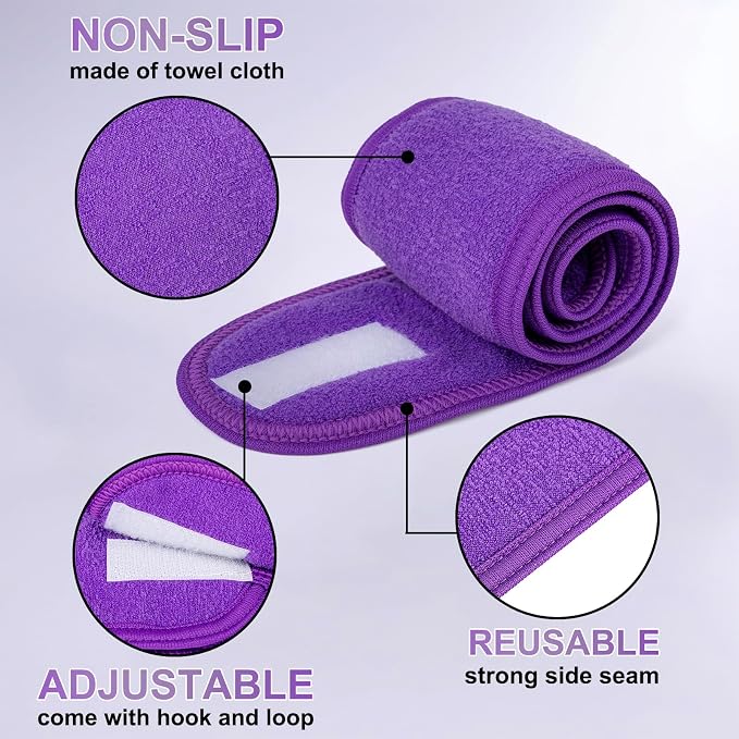 TopTie 4PCS Spa Facial Headband Skincare Makeup Head Wrap Adjustable Terry - Image 3
