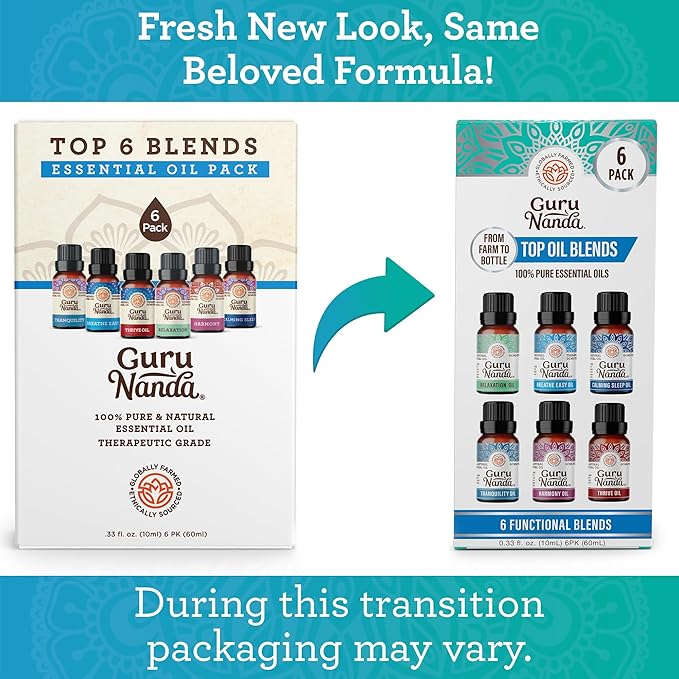GuruNanda Essential Oil Blends – 6 Pack, Breathe Easy, Tranquility, Relaxation - Image 2