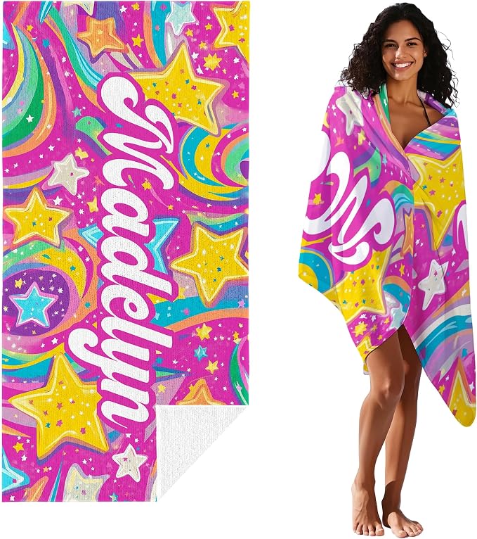 JML Custom Beach Towel with Name, Personalized Microfiber Beach Towel with Name - Image 2