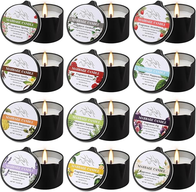 12pcs Massage Oil Candle, Moisturising Natural Soybeans Gift Sets, 1oz Low - Image 3