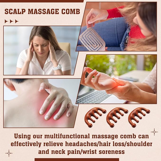 LemonRoad 12 Pack Wooden Scalp Massager Natural Sandalwood Wide Tooth Combs - Image 6