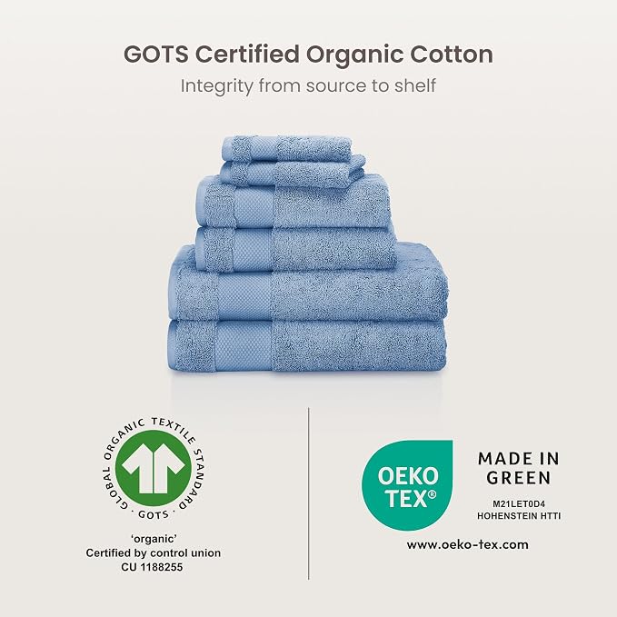 BIOWEAVES 100% Organic Cotton 700 GSM Plush 6-Piece Towel Set GOTS Certified - Image 8