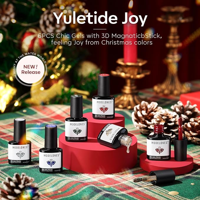 modelones Christmas Gel Nail Polish Set, Winter Cat Eye Red Dark Green Blue - Image 5