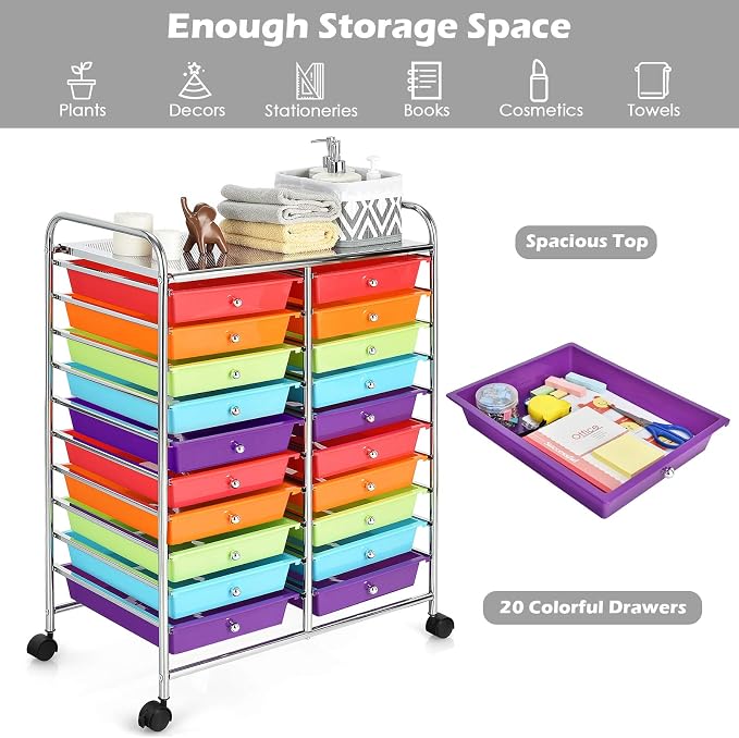 Giantex 20-Drawer Storage Drawer Cart, Rolling Organizer Cart - Image 5