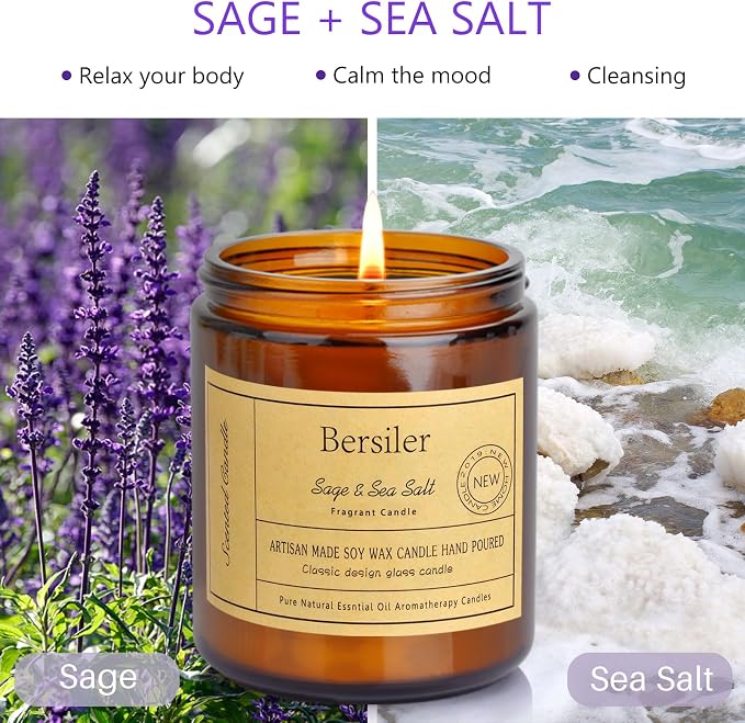 Aromatherapy Candles, Scented Candles, 7 OZ Sage Sea Salt Candles, Stress - Image 3