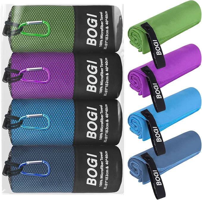 BOGI 4 Pack Microfiber Travel Sports Towel-Quick Dry Towel, Soft Lightweight by BOGI