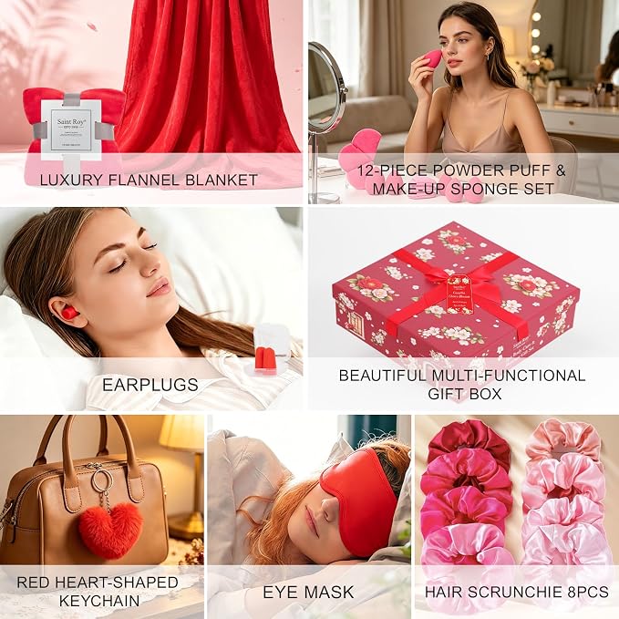 35 Pcs Valentines Day Gift for Women, Cherry Blossom Rose Bath and Body Basket - Image 7