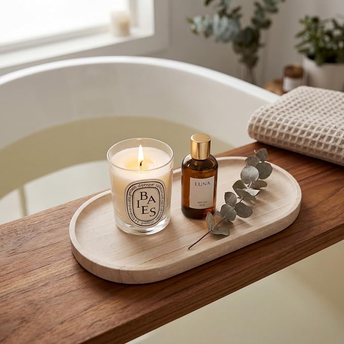 YKAJO Oval Real Marble Tray for Bathroom Kitchen Counter Stone Decorative - Image 2