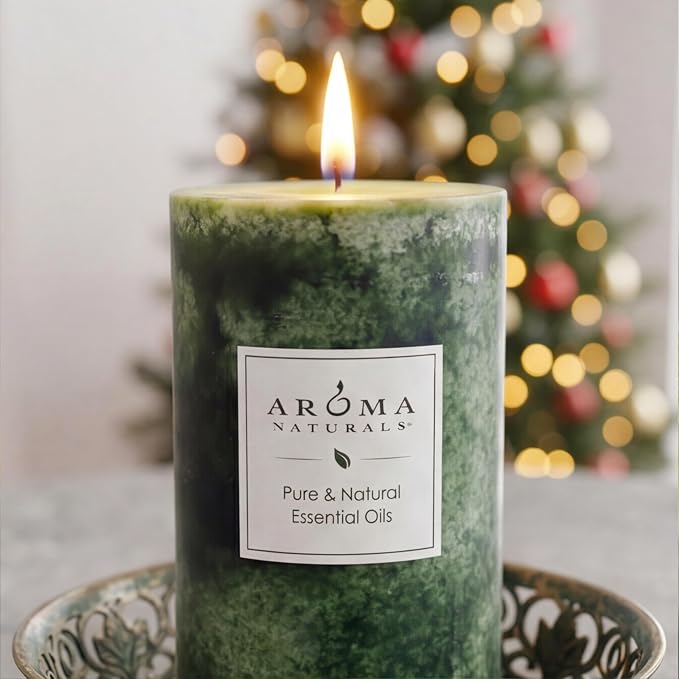 Aroma Naturals Holiday Juniper, Spruce and Basil Essential Oil Pillar Candle - Image 5