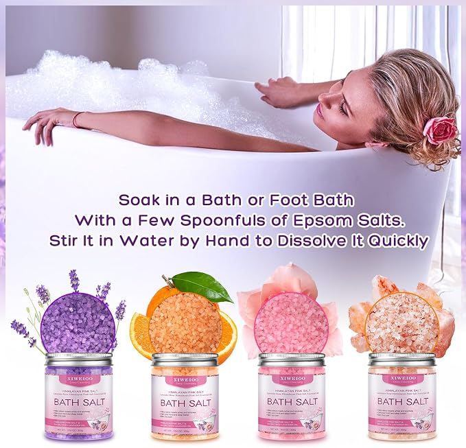 4 Pack Kit Bath Salts for Soaking Himalayan Pink Salt Lavender Orange Rose Pink - Image 4