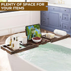 Venusmiles Teak Bathtub Tray Caddy, Foldable Bath Tray - Image 2