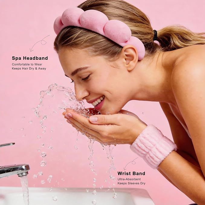 Real Perfection Spa Headband for Washing Face, Skincare Headband Wristband Set - Image 2