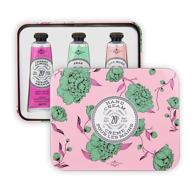 La Chatelaine Rose Hand Cream Trio Tin Gift Set, Ready-To-Gift Tin, Made in - Image 2